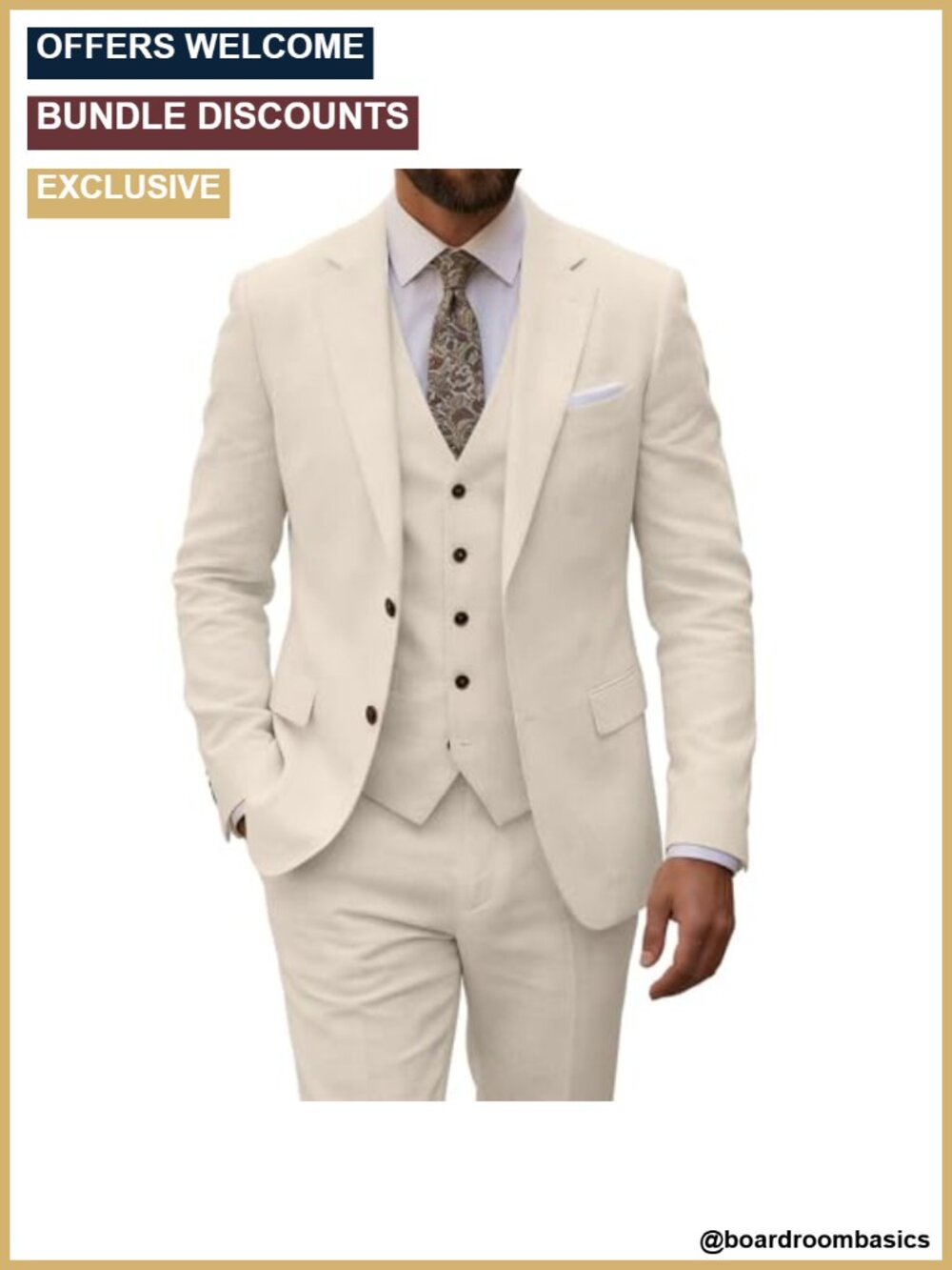 Men's Linen-Textured 3 Piece Slim Fit Suit Blazer Vest Pants Set Summer Wedding